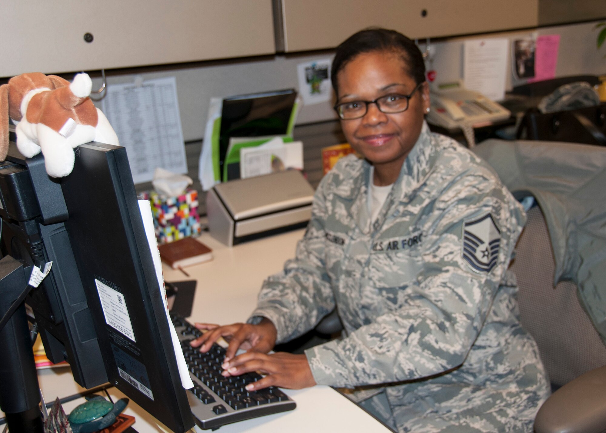 TRAVIS AIR FORCE BASE, Calif. -- Master Sgt. Delmora Holman-McClendon, Health Services Management Technician, works diligently to provide continuous and consistent care to members of the 349th Air Mobility Wing. (U.S. Air Force photo / Staff Sgt. Amelia Leonard) 