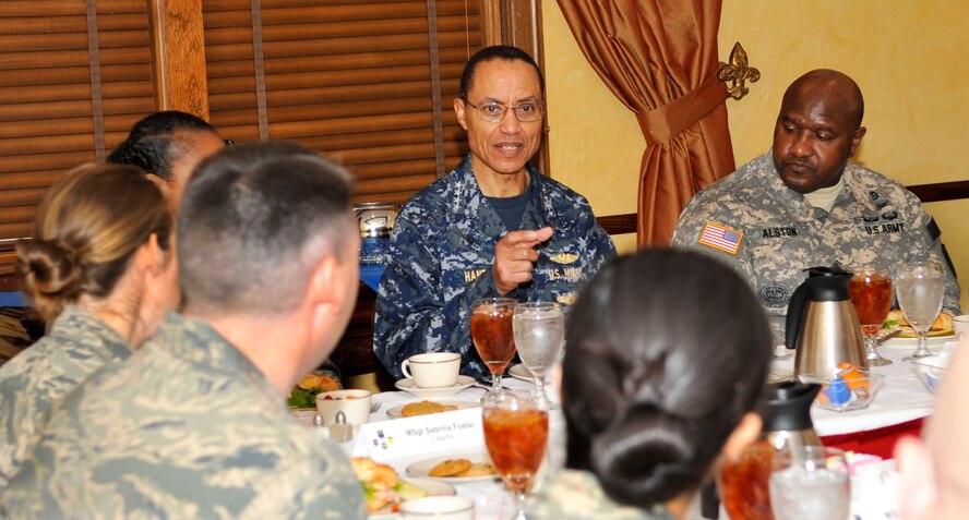 Adm. Cecil D. Haney, U.S. Strategic Command commander speaks with Airmen during a lunch at the Barksdale Club on Barksdale Air Force Base, La., Jan. 23, 2014. Haney met with Airmen to share his views on the challenges and opportunities in today's Air Force Force and to emphasize the important role the Airmen of Barksdale play in the nuclear deterrent mission. (U.S. Air Force photo/Airman 1st Class Benjamin Raughton)



