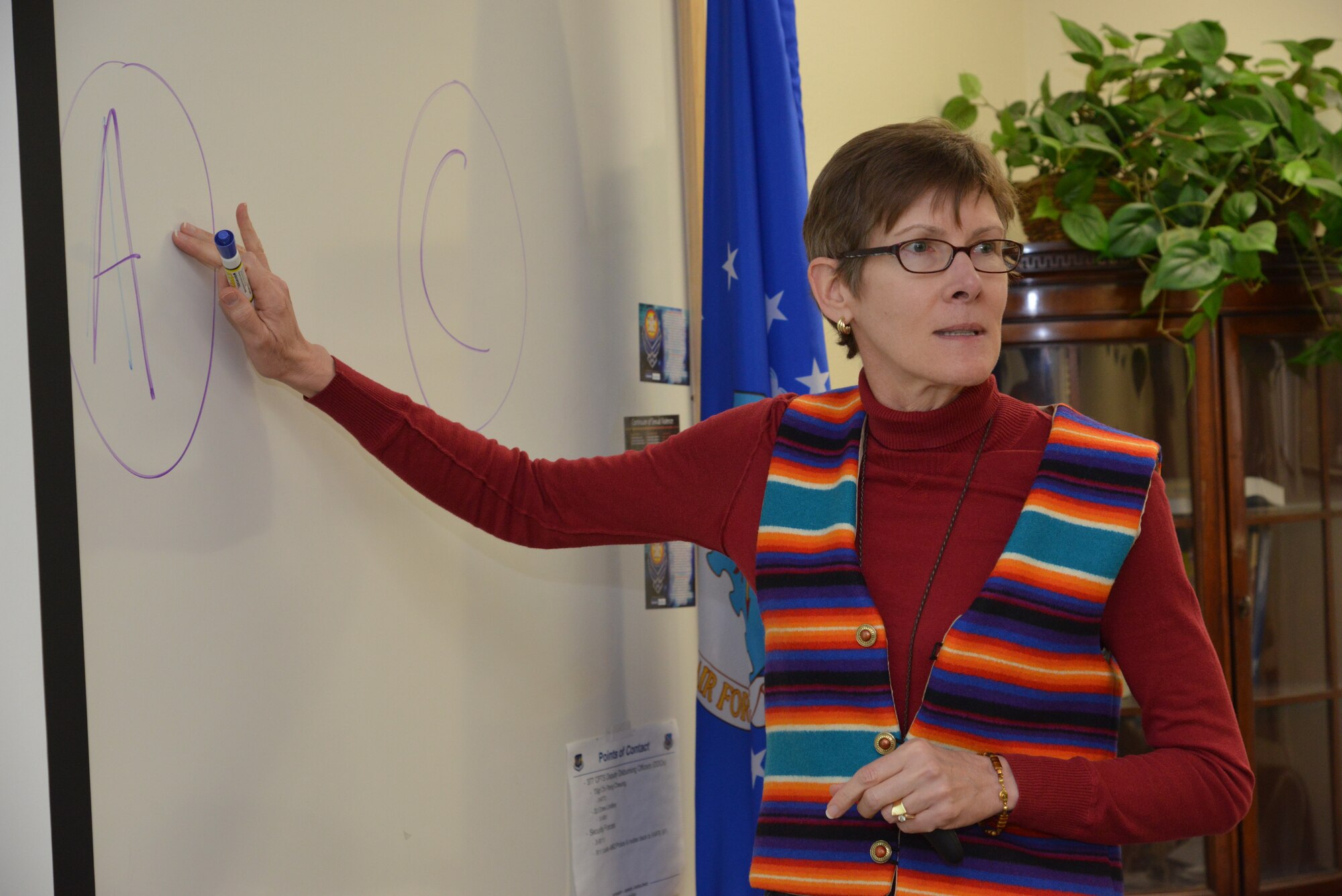 Teresa Reinhard, Kirtland's community support coordinator, teaches a course on resiliency Jan. 22.  Reinhard was selected as an employee of the quarter by the New Mexico Federal Executive Board.  The honor was given in part for her work in assisting the Wounded, Ill and Injured, as well as promoting resiliency among Team Kirtland members. (Photo by Ken Moore)