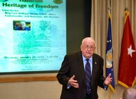 HANSCOM AIR FORCE BASE, Mass. – Retired U.S. Marine Corps Brig. Gen. William "Wild Bill" Weise speaks to members of the base community at the Hanscom Conference Center during a the Heritage of Freedom event Jan. 23. The general is a highly-decorated combat veteran of the Korean and Vietnam Wars. Weise spoke about his experience in both conflicts as well as his career in the Marine Corps. (U.S. Air Force photo by Walter Santos)