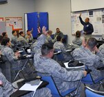 “How many of you have deployed?” Ernest Farmer, Outreach Specialist with the Psychological Health Advocacy Program, asked Security Forces members.  The former Active Duty Airmen, told the Airmen about  the free and confidential program  being offered by AFRC.(U.S. Air Force Photo by Tech. Sgt. Carlos J. Trevino)