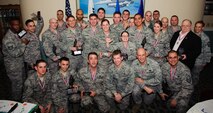 The Maintenance Professional of the Year award winners pose for a photo at Kunsan Air Base, Republic of Korea, Jan. 23, 2014. The MPOY banquet recognizes the achievements of the maintenance group and honors maintenance professionals each year. (U.S. Air Force photo by Senior Airman Armando A. Schwier-Morales/ Released)