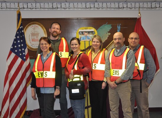 The all volunteer team of first responders is what makes the Buffalo District's Incident Command System, effective during a crisis situation, January 22, 2014. Photo ID: left-right: Lesta Ammons, Mikhail Boutsko, Michelle Barker, Diane Kozlowski, Martin Crosson, Philip Stitzinger, not all team members were available for the team photo. Photo by Andrew Kornacki, USACE Buffalo District.