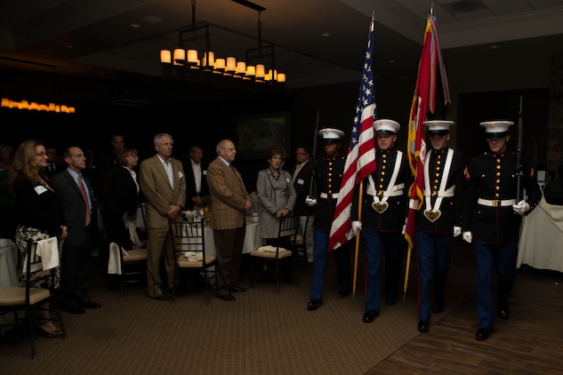 The Security Battalion Color Guard kick off this year’s Camp Pendleton Armed Forces YMCA Board Installation and Volunteer Recognition Dinner by marching on the colors at the Pacific Views Event Center, Jan 24. The dinner honors Pendleton’s volunteers, and awards civilian and military volunteer of the year, and volunteer unit of the year.