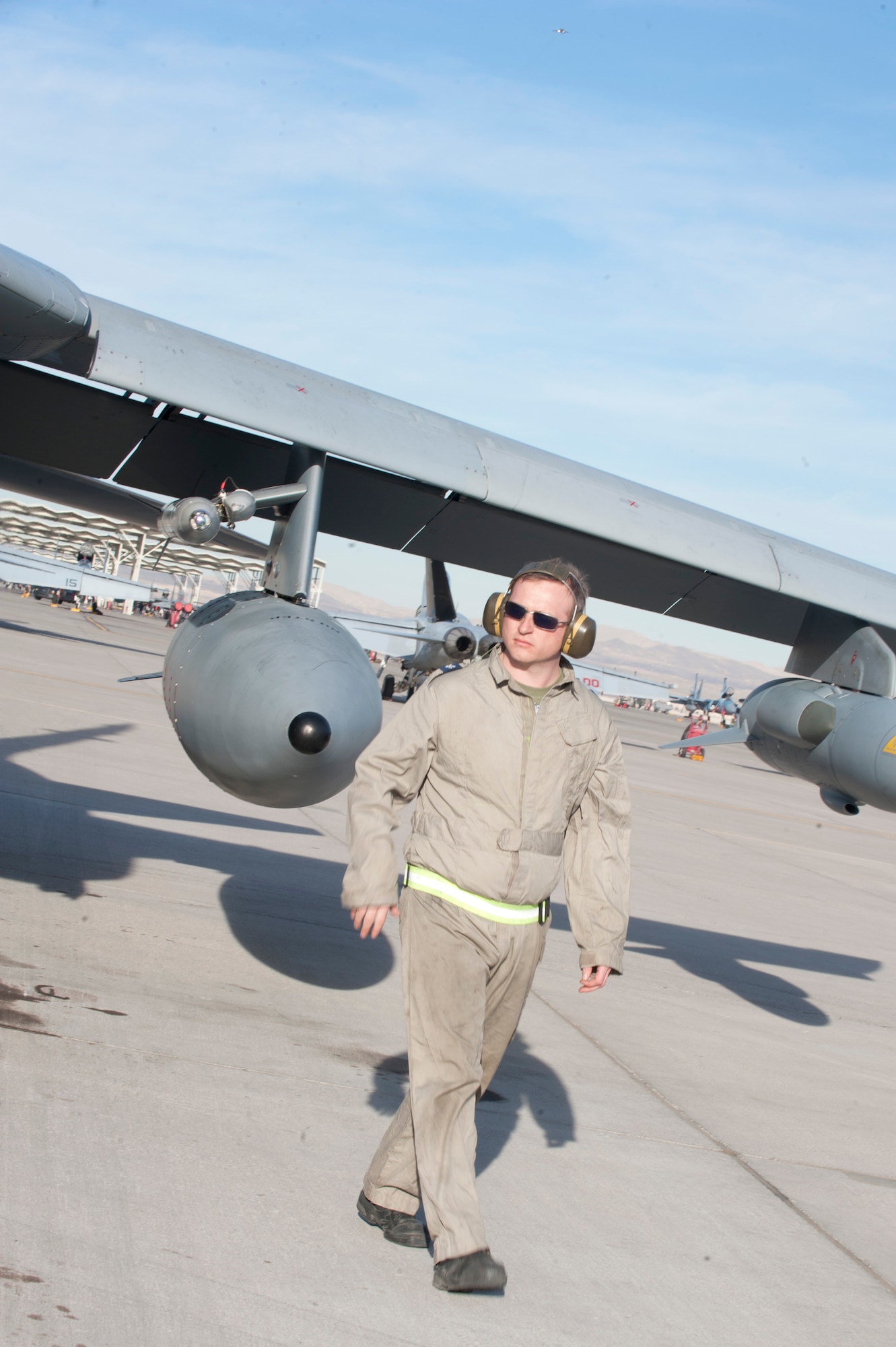 Royal Air Force Corporal Steve Pascoe, IX (B) Squadron mechanical engineer, from RAF Marham, United Kingdom, performs post-flight checks on a GR4 Tornado during Red Flag 14-1 Jan. 27, 2014, at Nellis Air Force Base, Nev. More than 440,000 service members have participated in Red Flag since 1975. (U.S. Air Force photo by Senior Airman Matthew Lancaster)