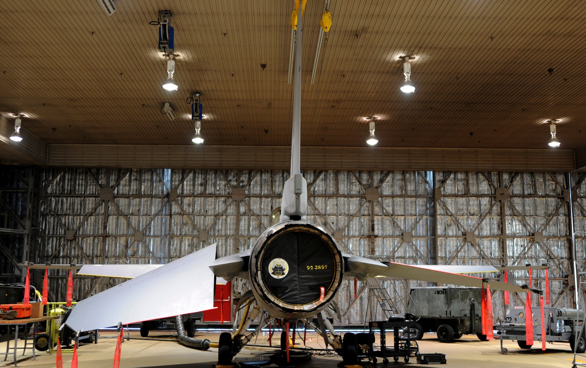 An F-16 Fighting Falcon stands-by and awaits to be inspected by the 35th Maintenance Squadron phase inspection team during an operational readiness exercise on Misawa Air Base, Japan, Jan. 27, 2014.  The phase inspection team fully inspects an F-16 every 400, 800 and 1600 flying hours for about six days. (U.S. Air Force photo/Tech. Sgt. April Quintanilla)