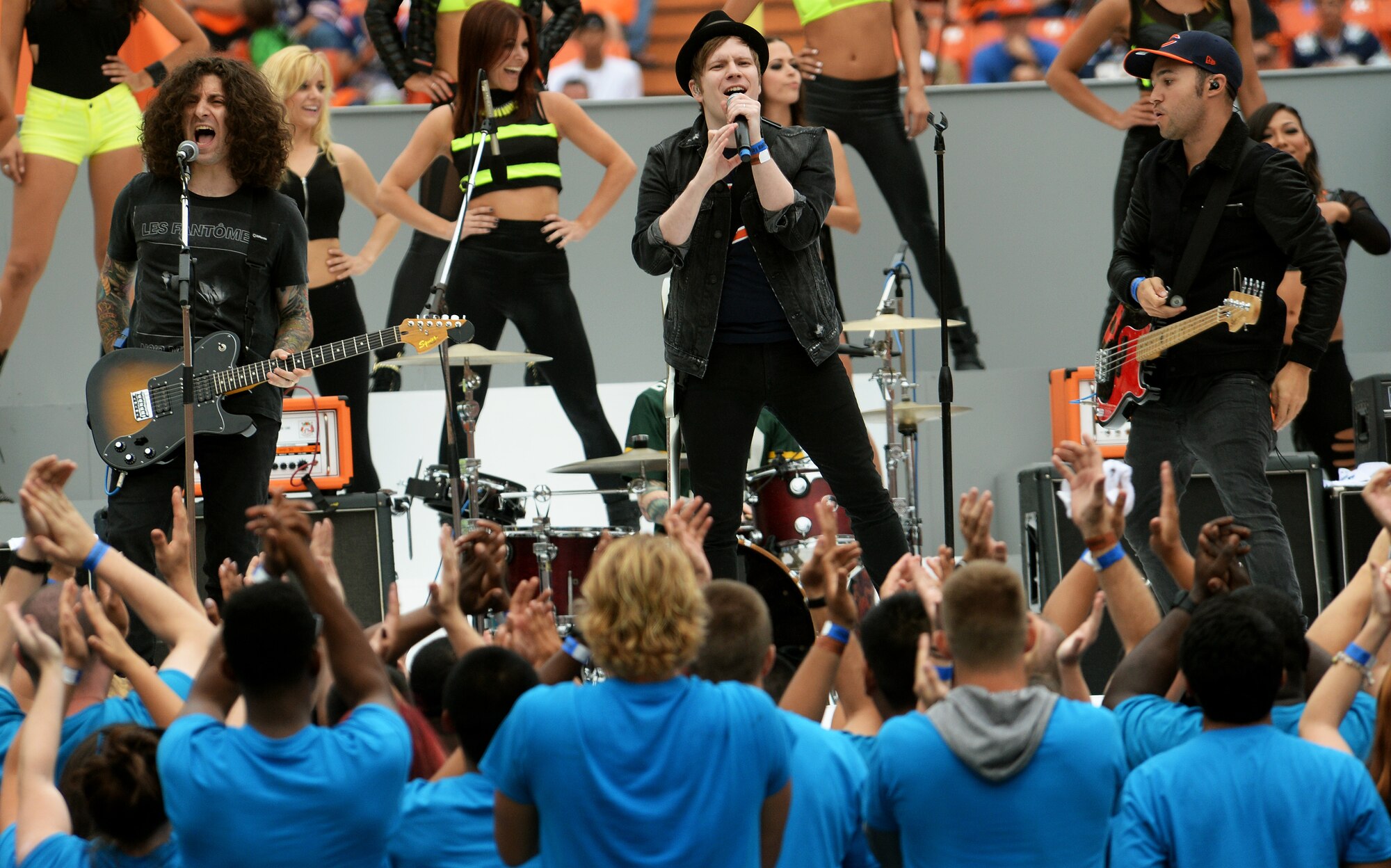 Rock band Fall Out Boy performs during the 2014 Pro Bowl Halftime Show at Aloha Stadium in Honolulu, Hawaii, Jan. 26, 2014. The band performed their hits “My Songs Know What You Did In The Dark (Light Em Up)” and “Sugar, We’re Goin Down.” The Pro Bowl featured the National Football League’s top players from the 2013-2014 season. Team Rice escaped the game with a win over Team Sanders after Carolina Panther’s Mike Tolbert ran in the game-winning two-point conversion with seconds left in the game. (U.S. Air Force photo/Staff Sgt. Alexander Martinez)