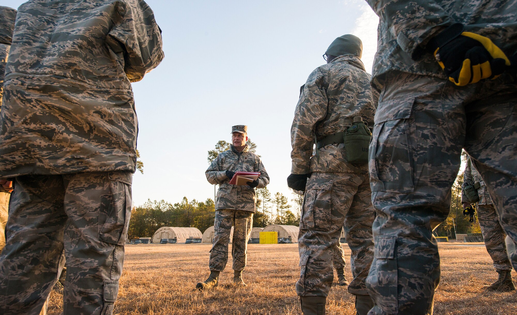 U.S. Air Force Maj. Jonathan Mizell, 23d Force Support Squadron commander, briefs the mission to the search and recovery team before a SART exercise at Moody Air Force Base, Ga., Jan. 24, 2014. Moody’s SART is made up of Airmen from the 23d FSS, the 23d Civil Engineer Squadron and the Public Affairs office who provide GPS and photography support, respectively. (U.S. Air Force photo by Airman 1st Class Ryan Callaghan/Released)
