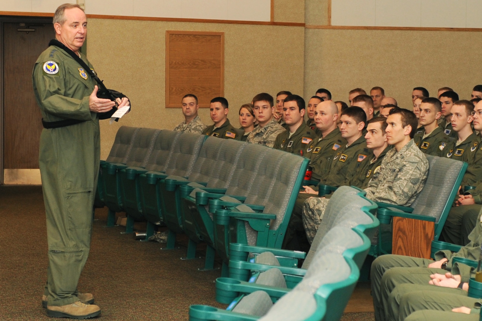 Air Force Chief of Staff Gen. Mark A. Welsh III talks to approximately 120 missileeers from the 341st Operations Group at Malmstrom Air Force Base, Mont., Jan. 21, 2014. This visit was part of a multi-base tour to talk to Airmen from Air Force Global Strike Command. (U.S. Air Force photo/Senior Airman Katrina Heikkinen)