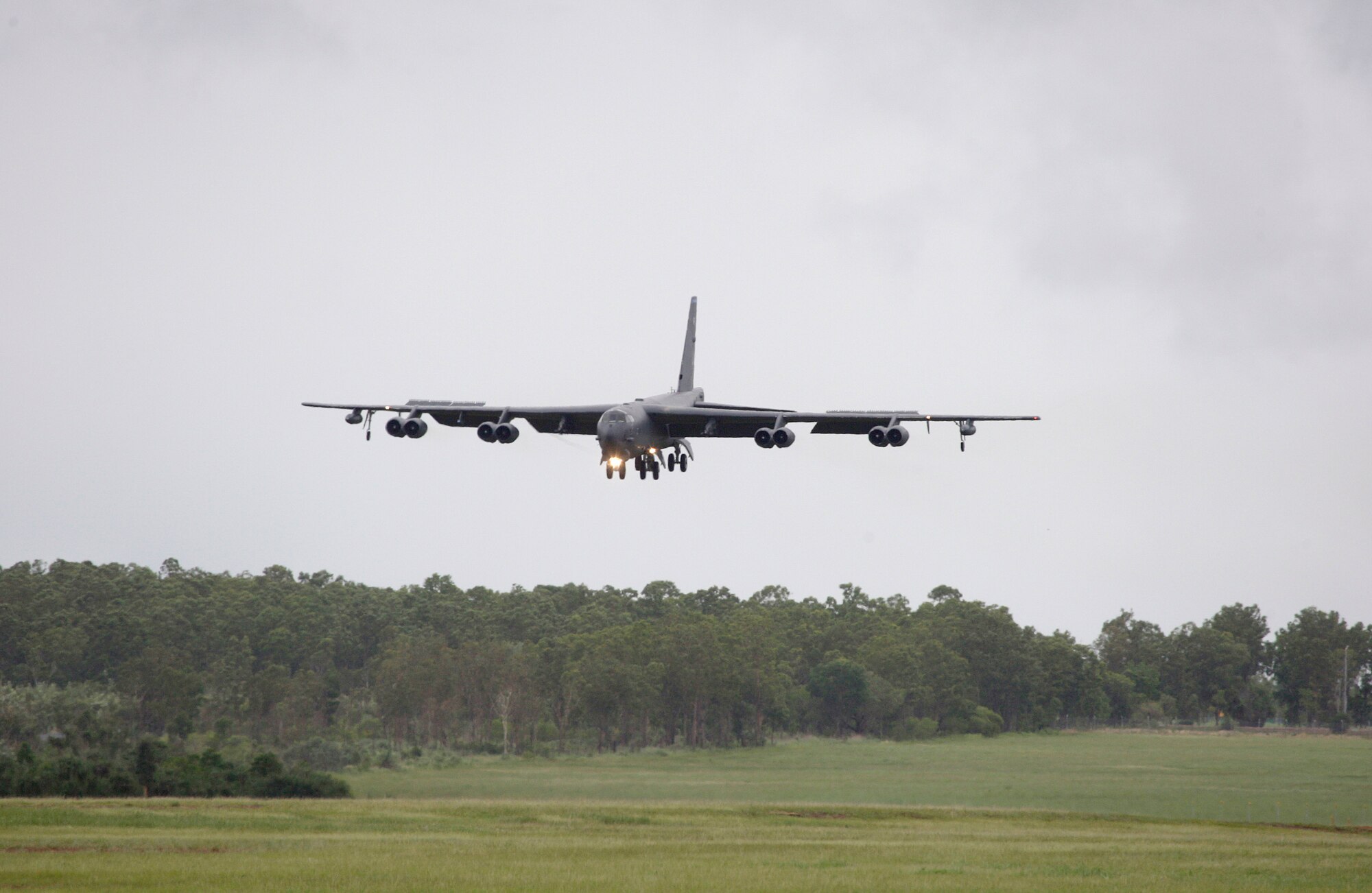 A U.S. Air Force B-52 Stratofortress, operating from Andersen Air Force Base, Guam, has lands at Royal Australian Air Force (RAAF) Base Darwin Jan. 28, 2014, to take part in short term bilateral training with the RAAF. The B-52 is assigned to Andersen AFB as part of U.S. Pacific Command and U.S. Air Force rotational bomber presence in the Pacific. (Australian Department of Defence photo)