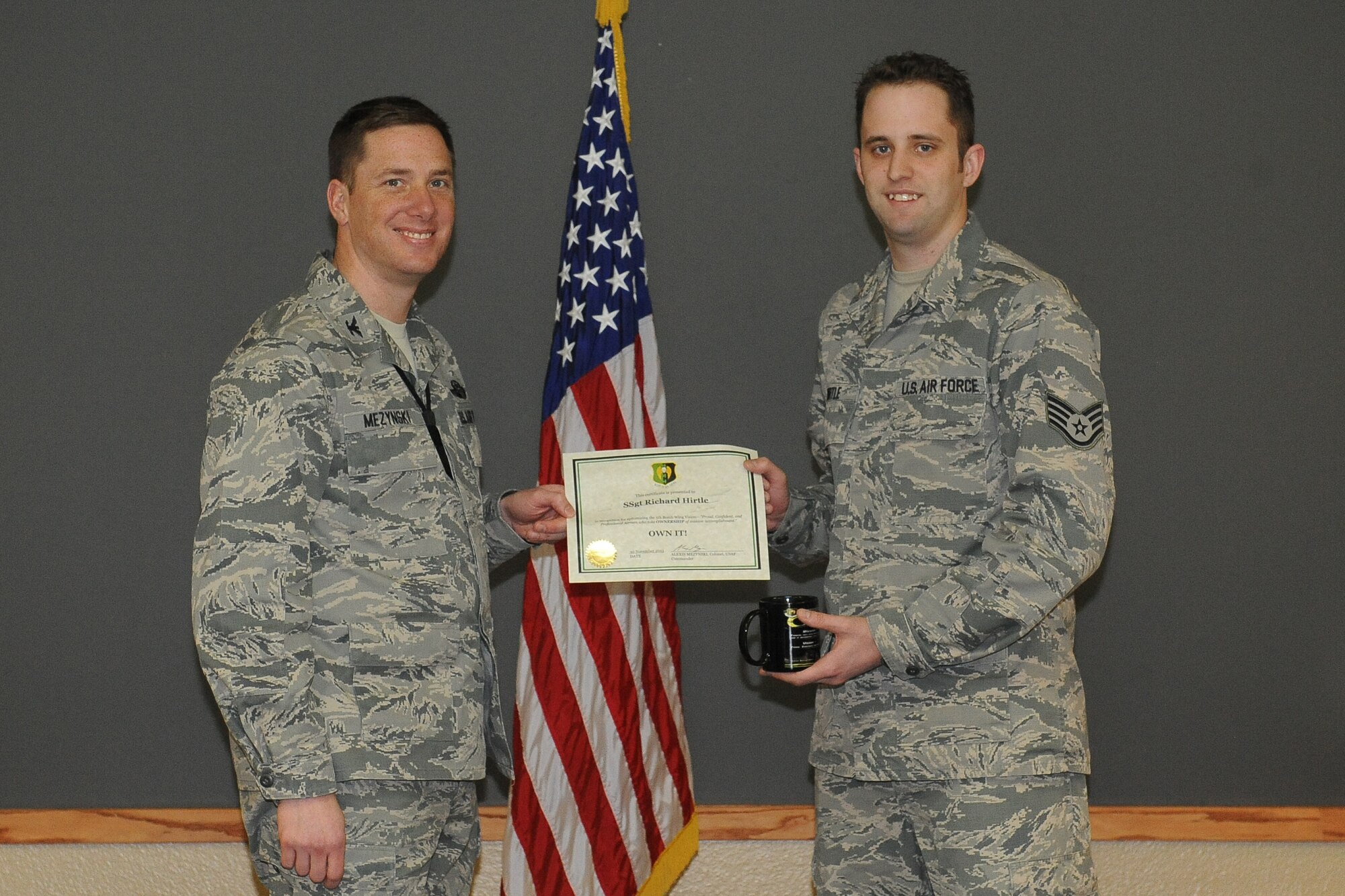 SSgt Richard Hirtle, 5th Maintenance Group, has epitomized the 5th Bomb Wing commander’s vision of mission ownership.  SSgt Hirtle was instrumental in the 5 BW Nuclear Operations Readiness Inspection “Excellent” rating by providing key decision making information to 5 BW leadership for all command and control functions. During the NORI, he worked tirelessly to facilitate time sensitive tracking of controlled nuclear information, and revamped the 2408/2409 forms used to track and articulate every critical step of the aircraft maintenance process. He singlehandedly reformatted a broken data distribution product, and streamlined the information transfer process to provide the Crisis Action Team members with timely data and a visual representation of the nuclear generation. Furthermore, SSgt Hirtle was hand-selected to implement this product while serving as the 5 MXG’s Maintenance Operations Center’s representative in the Command Post.  These actions directly led to his nomination to the 5 BW as an Air Force Global Strike Command/Inspector General Superior Performer. (U.S. Air Force photo/Airman 1st Class Lauren Pitts) 