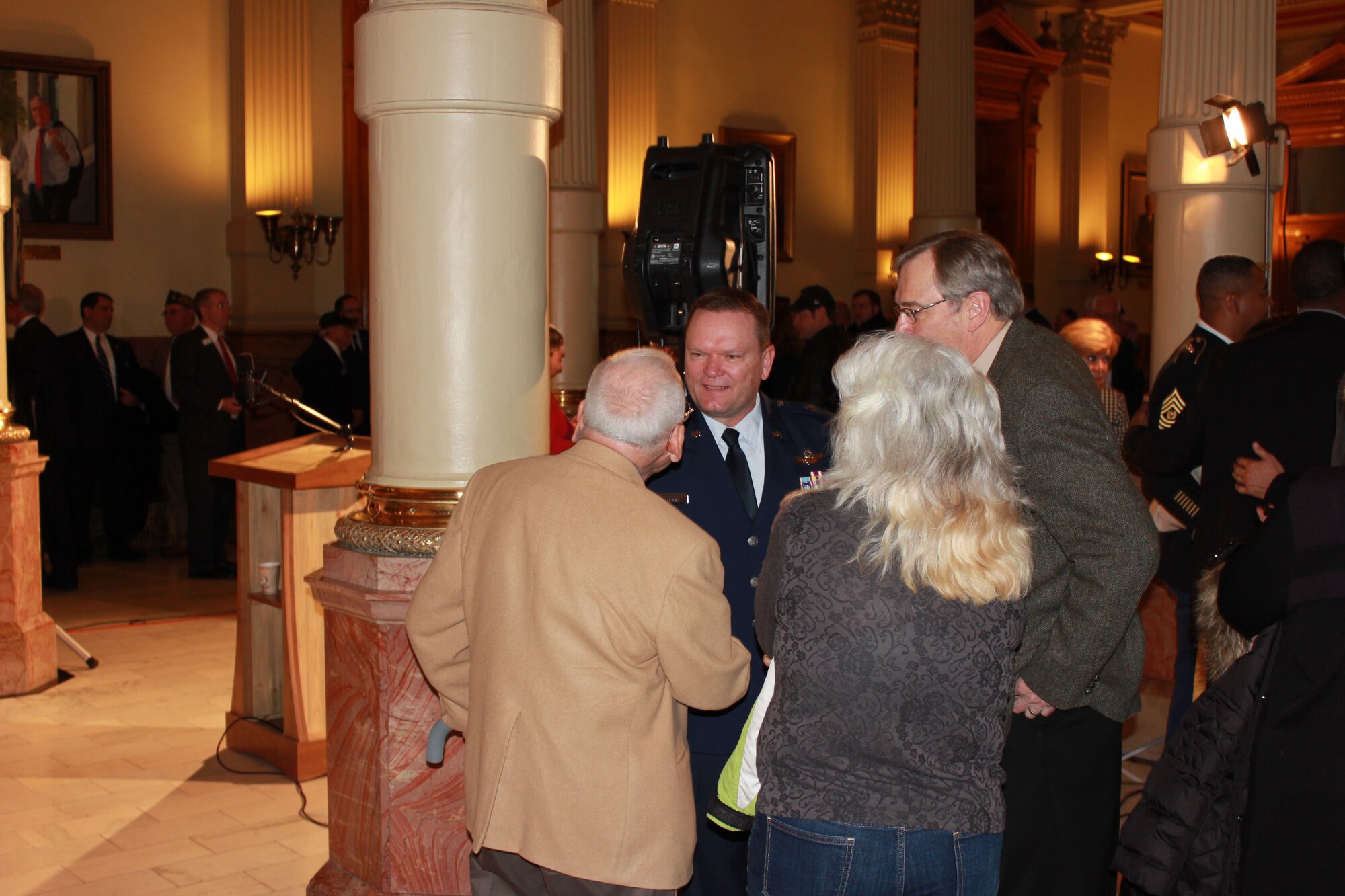 Brig. Gen. Samuel Mahaney, Air Reserve Personnel Center commander, speaks to attendees during the Colorado Military and Veterans Appreciation Day at the Colorado Capitol in Denver Jan. 27, 2014. (U.S. Air Force photo/Tech. Sgt. Rob Hazelett)
