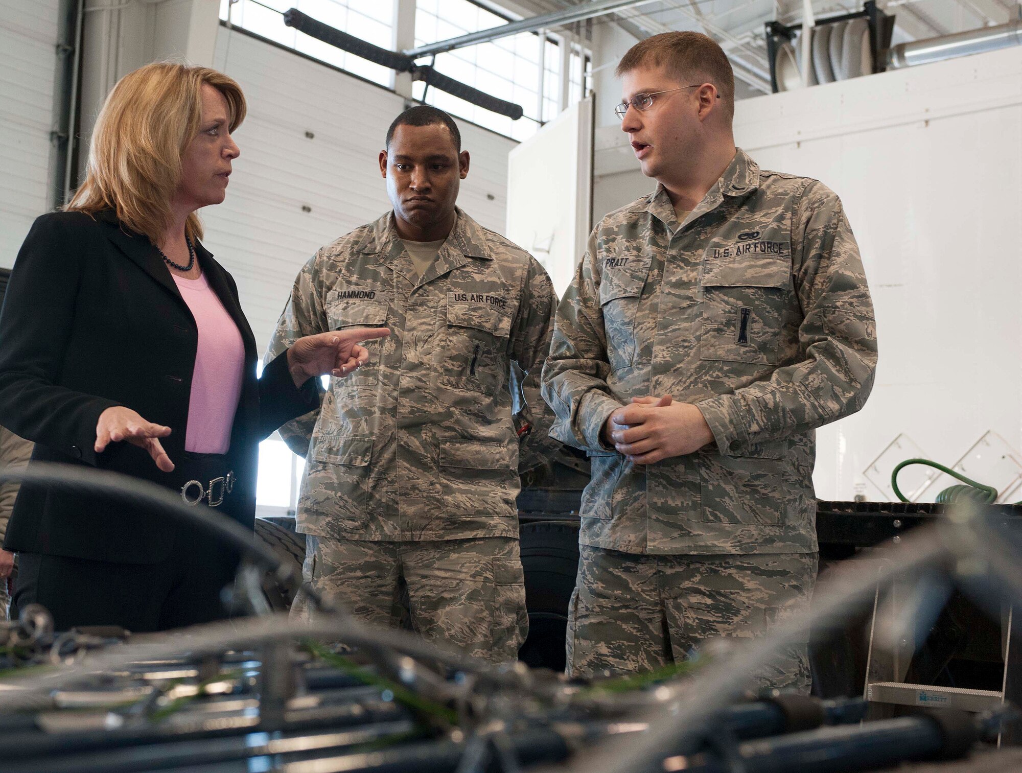 Secretary of the Air Force Deborah Lee James viewed equipment and met with Airmen from the 91st Missile Wing at Minot Air Force Base, N.D., Jan. 22, 2014. James toured a variety of training facilities and learned the procedures that are practiced to ensure the safety and security of the nation's nuclear force. (U.S. Air Force photo/Senior Airman Stephanie Sauberan)