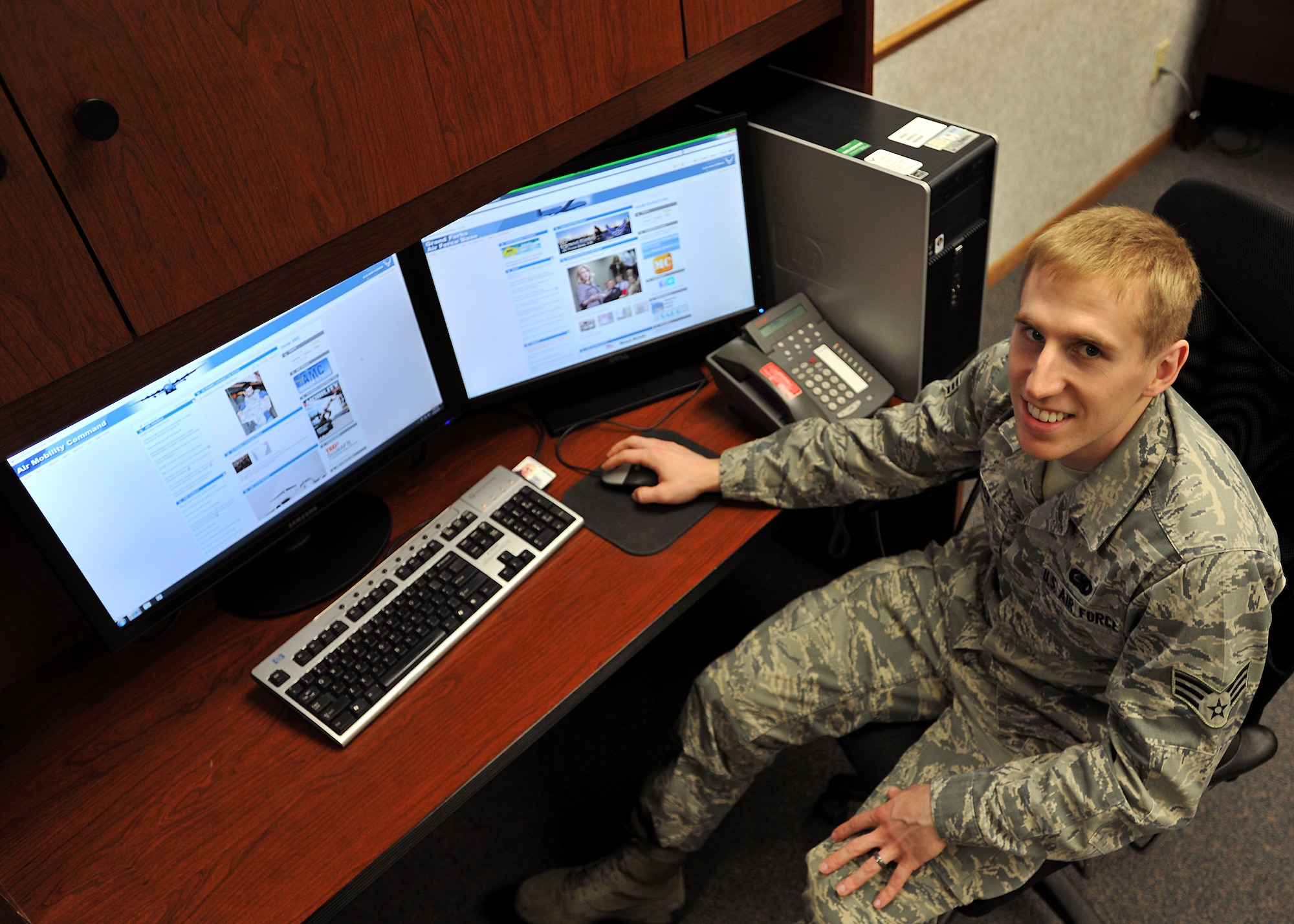 Senior Airman Paul Black, 319th Logistics Readiness Squadron logistics planner, was recently named the 2013 LRS Airman of the year for Air Mobility Command. Black is a Stone Lake, Wis., native that has erved the Air Force for three years and is stationed at Grand Forks Air Force Base, N.D. (U.S. Air Force photo/Senior Airman Xavier Navarro)