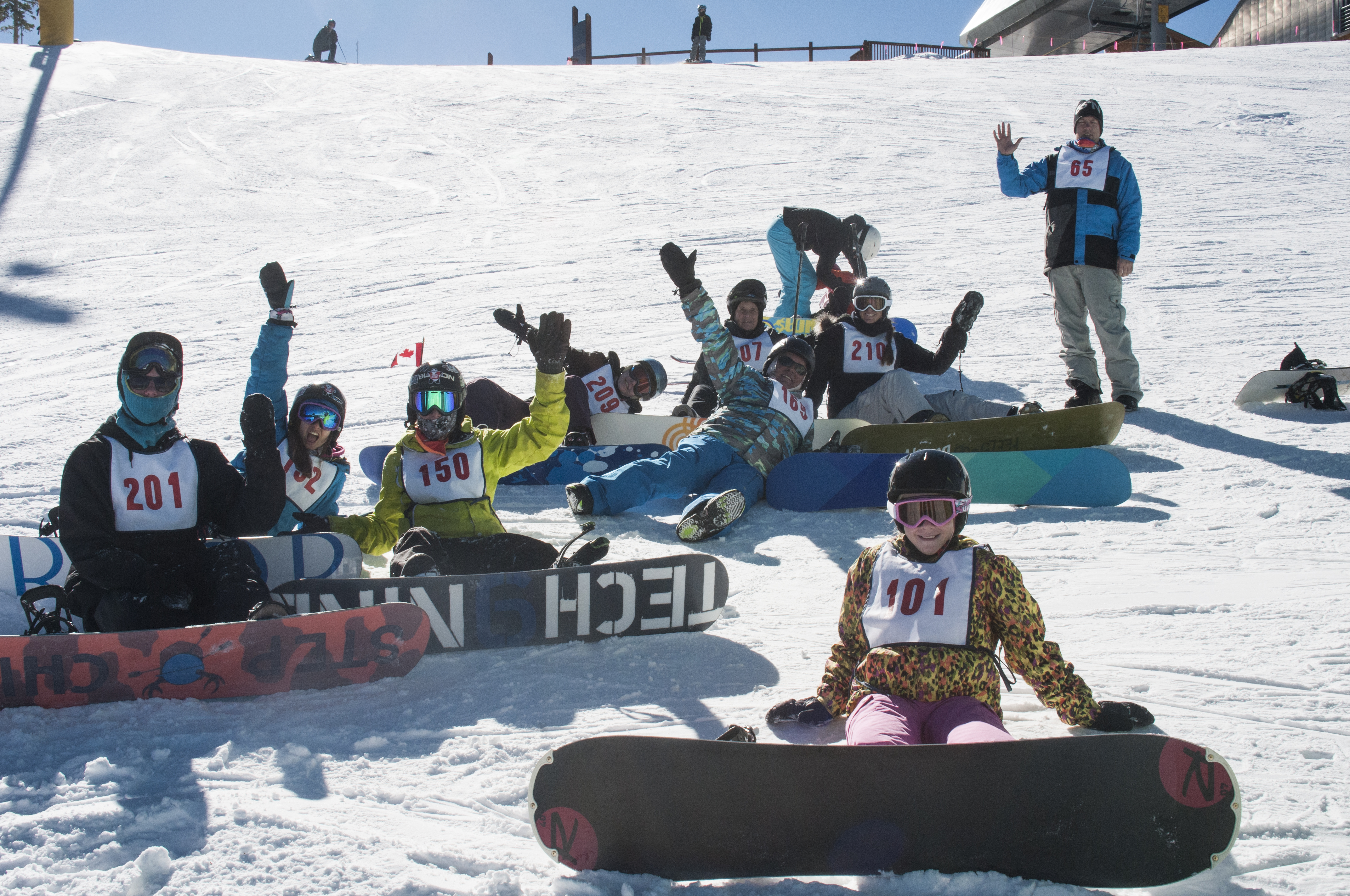 Participants wait before the 24th annual SnoFest snowboard competition Jan. 25, 2013, at Keystone, Colo. SnoFest is an annual event hosted by Colorado front range military bases and installations at Keystone Resort, providing participants with world-class skiing and snowboarding, along with fabulous lodging, parties, giveaways, races, a hilarious cardboard derby, sleigh rides, tubing, ice-skating, non-skier excursions and more, all at heavily discounted prices for the military community. (U.S. Air Force photo/Staff Sgt. Julius Delos Reyes)