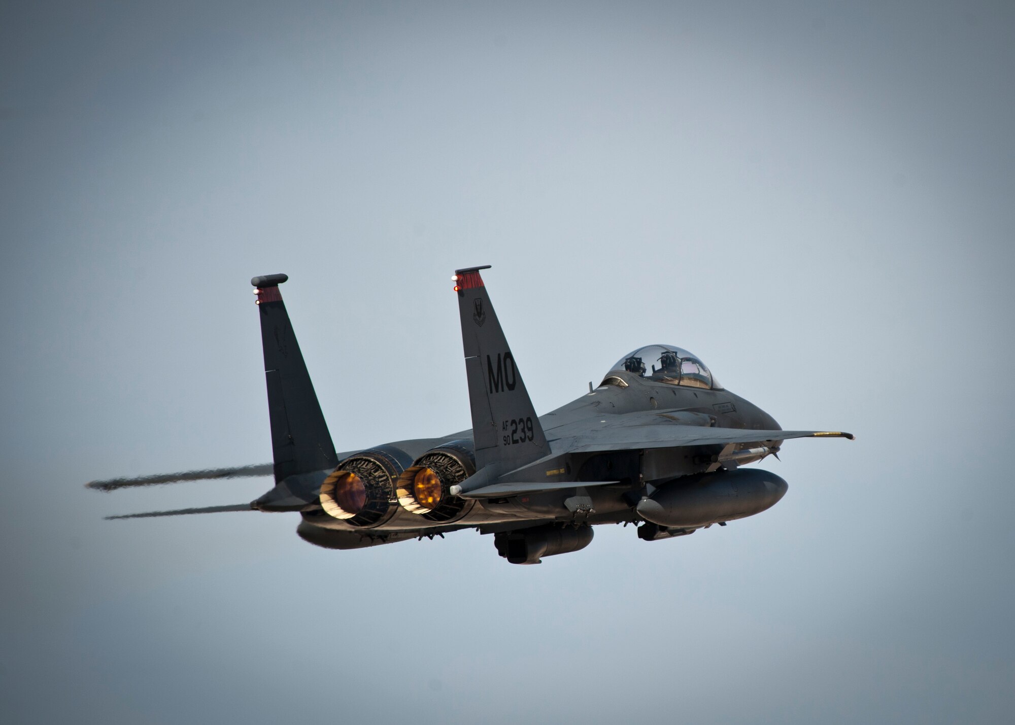 An F-15E Strike Eagle assigned to the 391st Fighter Squadron at Mountain Home Air Force Base, Idaho, takes off during Red Flag 14-1 at Nellis AFB, Nev. The 414th Combat Training Squadron’s staff conduct the planning conferences where unit representatives and planning staff members develop the size and scope of their unit’s participation in Red Flag. All aspects of the exercise, including billeting of service members, transportation to Nellis AFB, range coordination, ordnance and munitions scheduling, and development of training scenarios designed to be as realistic as possible, fully exercising each participating unit's capabilities and objectives. (U.S. Air Force photo by Airman 1st Class Jason Couillard)