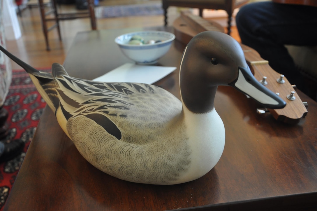 David Lekson, chief of the U.S. Army Corps of Engineers Savannah District Regulatory Division, has several of his handmade duck decoys on display in his Savannah home. USACE photo by Tracy Robillard.
