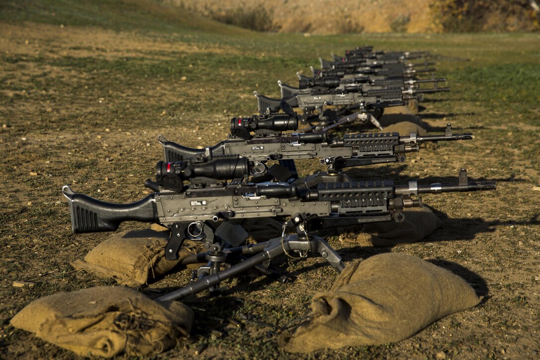 The machine gunners course from Delta Company, Infantry Training Battalion, School of Infantry-West set up their M240B machine guns on range 218A in the 53-area of Camp Pendleton, Jan. 28. 

Infantry Training Battalion trains all infantry, entry-level Marines in the infantry skills essential to operating combat environment. Infantry Training Battalion is a 52-day training course that transforms the raw Marine into an infantryman who can fight, survive, and win in a combat situation. 