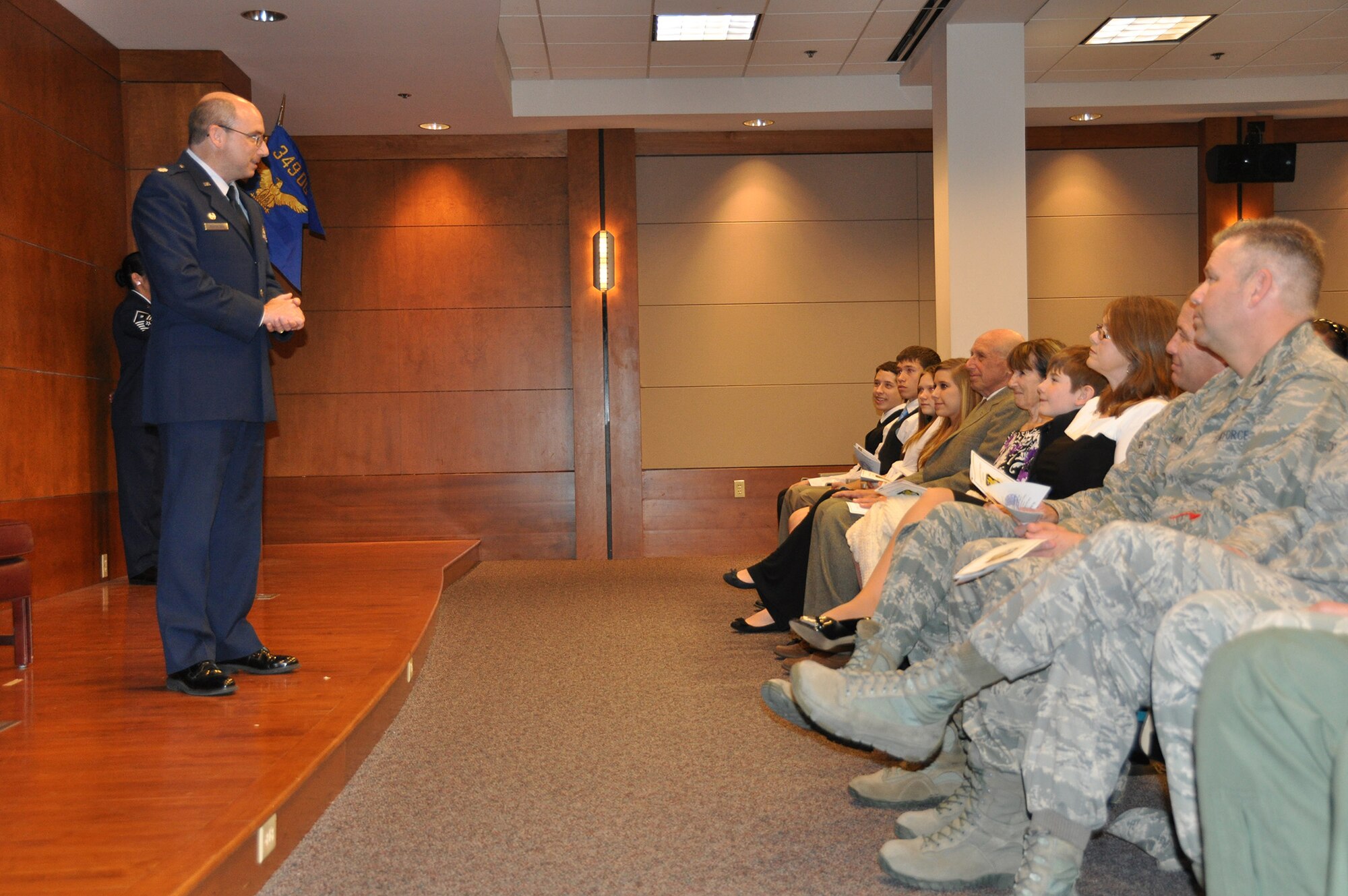 TRAVIS AIR FORCE BASE, Calif. -- Lt. Col. Christopher Von Thaden, takes command of the 349th Operations Support Squadron during an Assumption of Command ceremony, Jan. 26. (U.S. Air Force photo / Senior Airman Cindy Alejandrez)