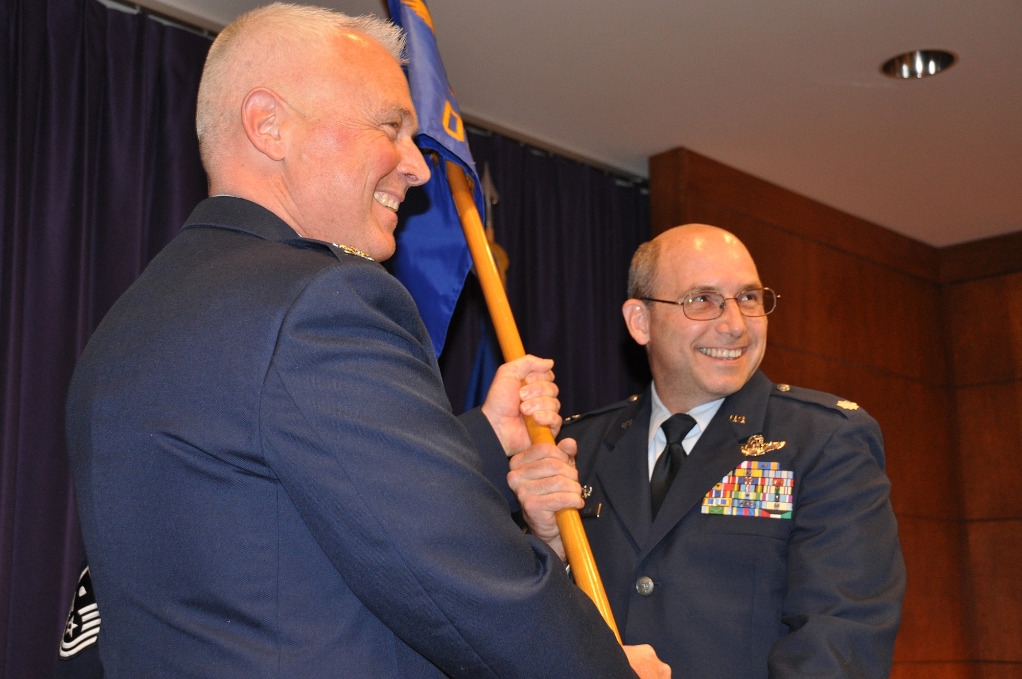 TRAVIS AIR FORCE BASE, Calif. -- Lt. Col. Christopher Von Thaden, takes command of the 349th Operations Support Squadron during an Assumption of Command ceremony, Jan. 26. (U.S. Air Force photo / Senior Airman Cindy Alejandrez)