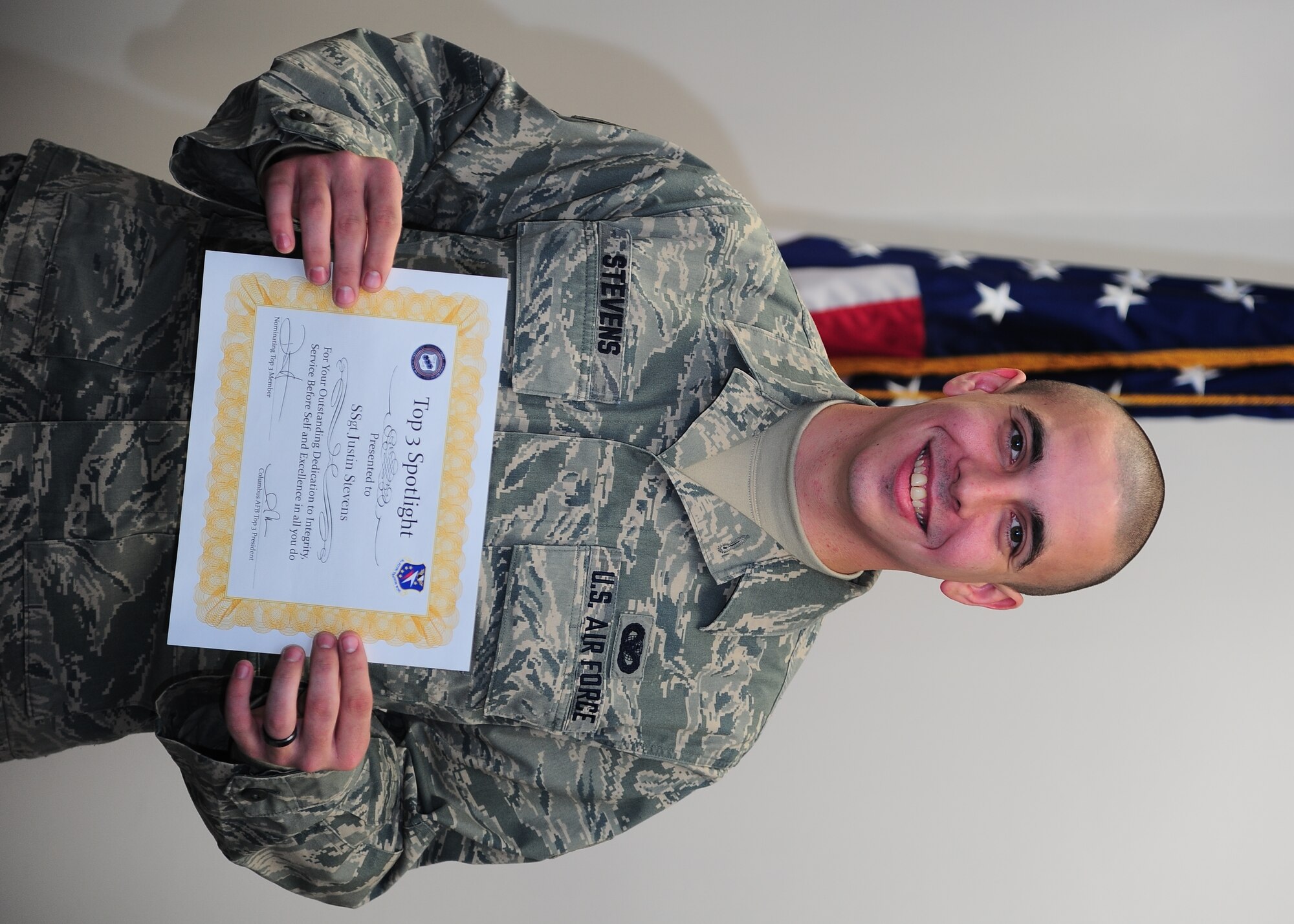 As a newly promoted non-commissioned officer, Staff Sgt. Stevens, 14th Security Forces Squadron, has stepped up and accepted the challenge of being an NCO in the Air Force and has positively impacted his subordinates as well as his peers. He is currently the Security Forces Electronic Security Systems manager and is the single focal point of all alarm issues no matter the time of day. He responds to fix and/or create work orders on the systems. Due to manpower shortfalls with the 14th SFS, Stevens performs his normal assigned duties and is currently assigned to Flight working as the Emergency Communications Center Dispatcher/ L.E. Desk. He traded his primary job in to support flights as a dispatcher for days flight. He oversees all unit controller training covering a 24 hour/ 7 days a week period as well as certifies other controllers on the equipment. As if this was not enough he is also performing unit training after his assigned duty day in SABC, Arming and Use of Force and SF baton. Stevens was recognized by HQ AETC for his alarm install and program by receiving the only AFAM to date. Stevens duties not only affect the unit but the entire wing. His leadership role far surpasses his peers and is the reason why he is my choice as well as Capt. Hansens’ nominee for this month’s Top 3 NCO Spotlight award.