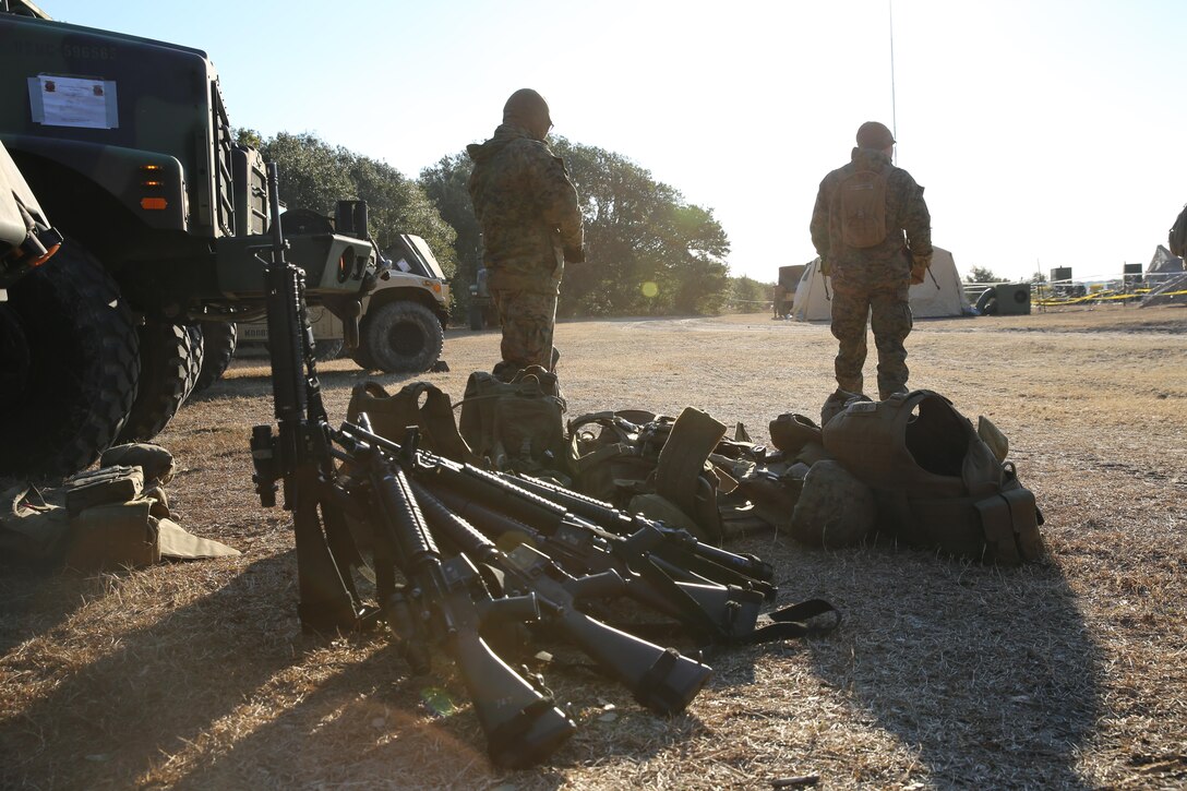 Cpl. Jonathan Kuruc, and Lance Cpl. Roberto Santos Jr., stand gear watch during Marine Air Command and Control Systems Training Exercise at Marine Corps Auxiliary Landing Field Bogue Jan. 24. MISTEX is designed to reinforce and enhance Marine air communication capabilities in a variety of scenarios. Both Kuruc, and Santos Jr., are automotive maintenance technicians with Marine Air Support Squadron 1.