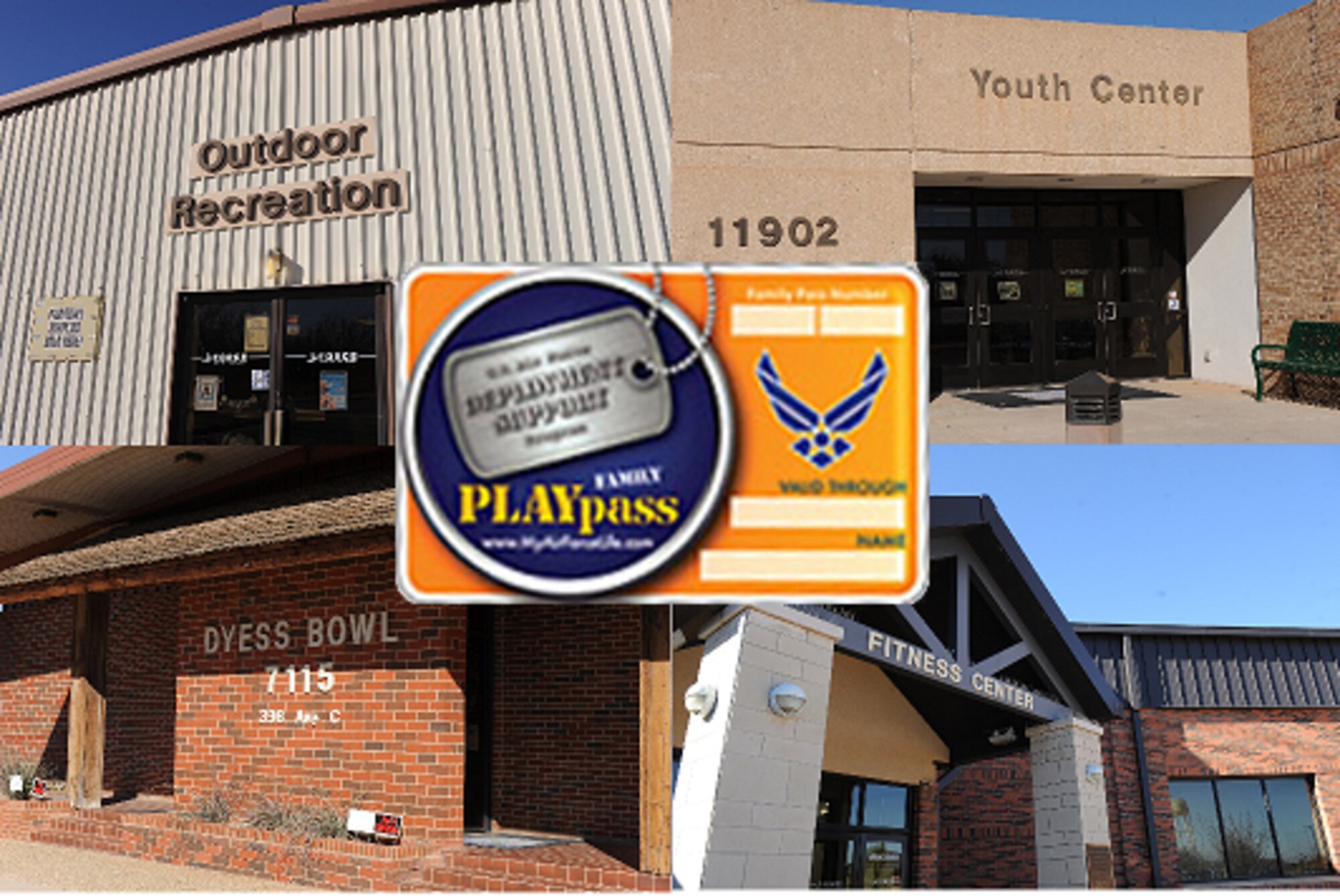 PLAYpass is an Air Force deployment support program available to both deployed active duty service members and their families. PLAYpass cards are issued at no cost to those applying and can be used at many locations on any Air Force installation such as Outdoor Recreation, the Youth Center, bowling alley, and Fitness Center. For more information, contact the Dyess Airmen and Family Readiness Center at (325) 696-5999. (U.S. Air Force graphic by Airman 1st Class Alexander Guerrero/Released)