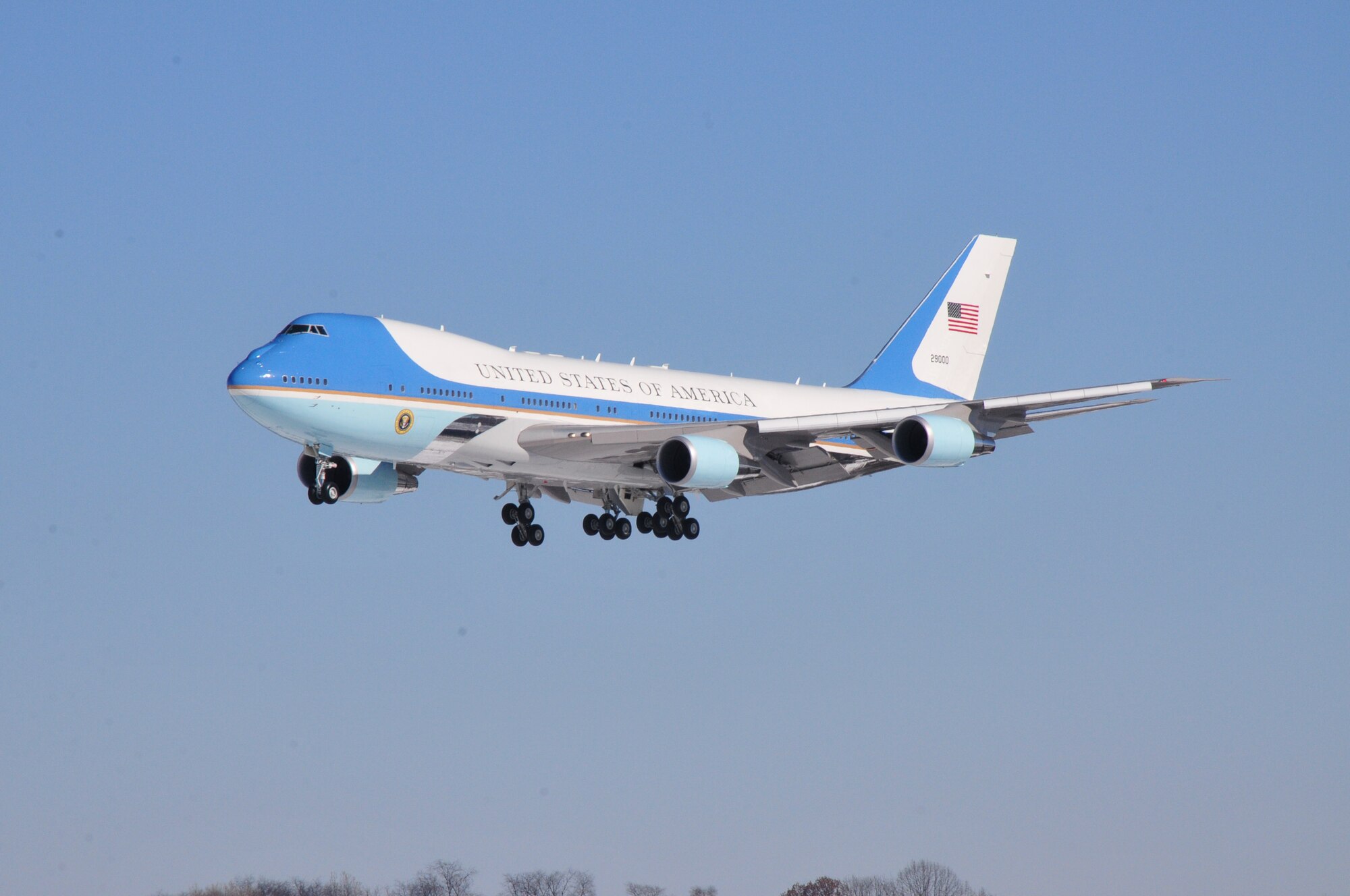 The President of the United States, Barack Obama, landed at the 171st Air Refueling Wing, Coraopolis, PA., in Air Force One at approximately 12:15p.m. January 29, 2014 before traveling to the U.S. Steel plant in West Mifflin, near Pittsburgh, to deliver a speech as part of a two-day tour used to promote his proposals given during the State of the Union address. (Air National Guard Photo by Master Sgt. Stacey Barkey/Released)
