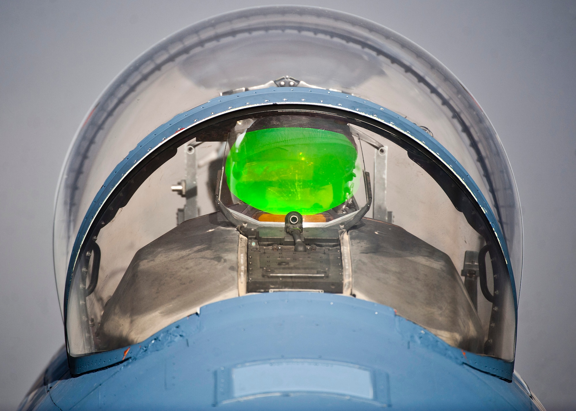 A U.S. Air Force 391st Fighter Squadron F-15E Strike Eagle pilot from Mountain Home Air Force Base, Idaho, performs pre-flight checks during Red Flag 14-1 Jan. 30, 2014, at Nellis AFB, Nev. The 391st FS is at Nellis to participate in Red Flag 14-1 Jan. 27 to Feb. 14. Red Flag has expanded to include all spectrums of warfare to include command and control, real-time intelligence analysis and exploitation, and electronic warfare as well as space and cyber domains. (U.S. Air Force photo/Senior Airman Brett Clashman)