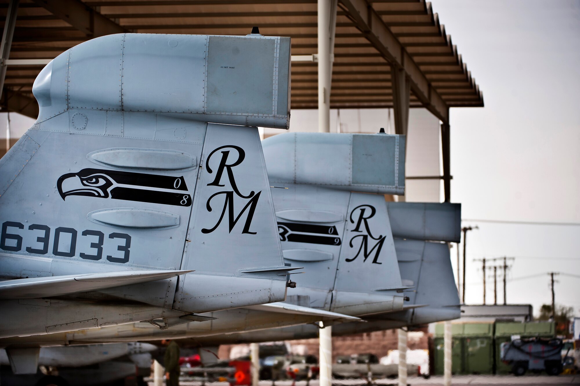 U.S. Marine Corps 2nd Marine Aircraft Wing, Marine Tactical Electronic Warfare Squadron 4 EA-6B Prowlers sit on the aircraft parking ramp during Red Flag 14-1 Jan. 30, 2014, at Nellis Air Force Base, Nev. Red Flag provides realistic combat training in a contested, degraded and operationally limited environment. This provides pilots with real-time war scenarios and helps ground crews test their readiness capabilities. (U.S. Air Force photo/Senior Airman Brett Clashman)