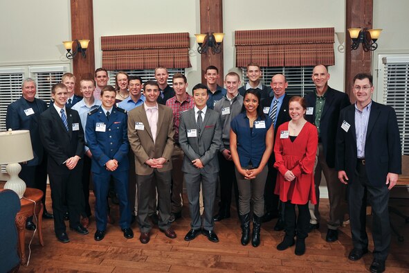 Dead of the Faculty Brig. Gen. Andrew Armacost (right) poses for a photograph with the Fall 2013 Semester Dean's Aces at the Heritage House Jan. 28. To make the Dean's Aces list, a cadet must maintain a 4.0 GPA. (U.S. Air Force Photo/Liz Copan)