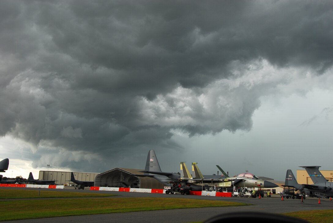 Storm clouds roll in over the Robins flight line. (U.S. Air Force photo by Ed Aspera)