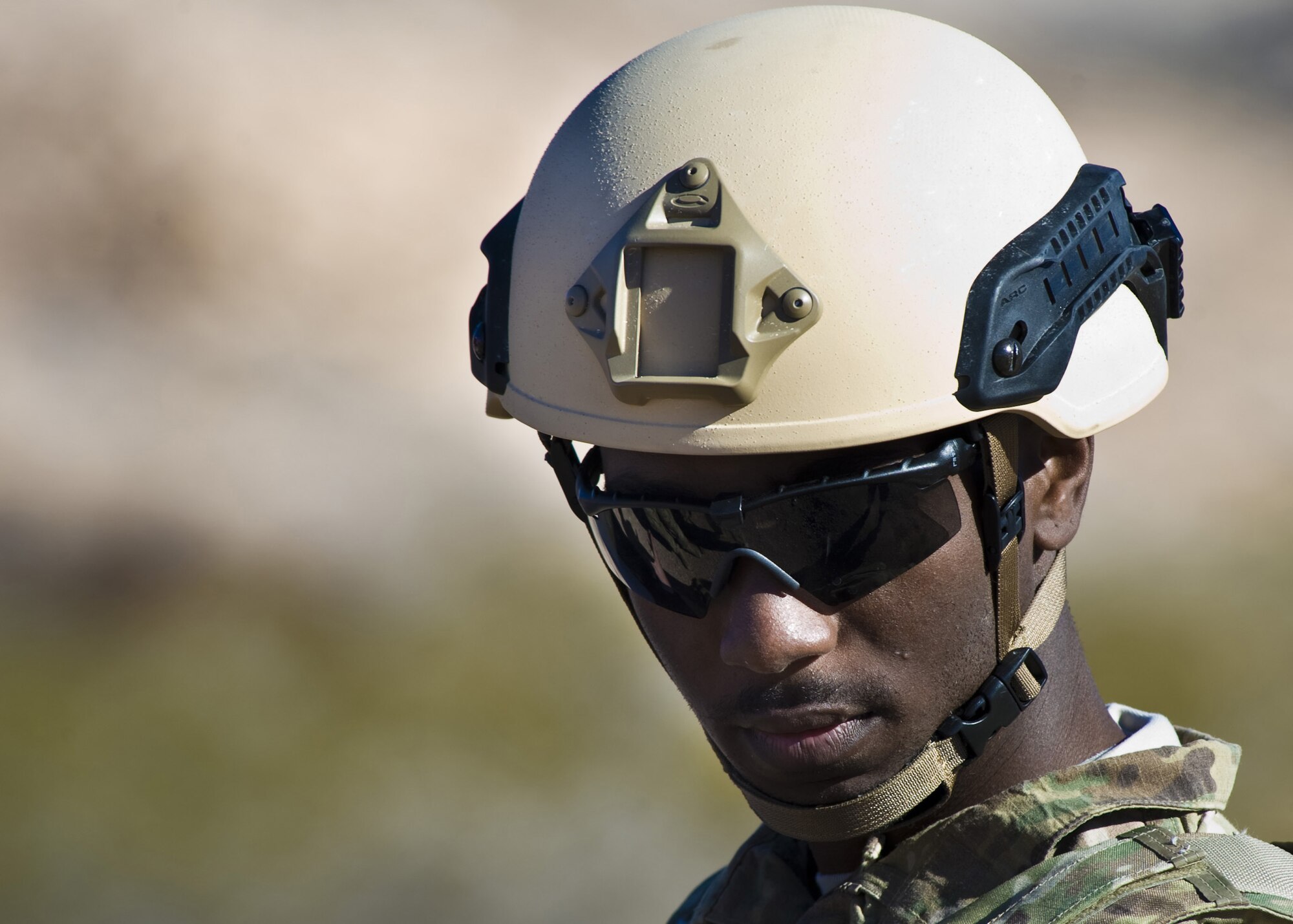 NELLIS AIR FORCE BASE, Nev. – Staff Sgt. John Mitchell, 99th Civil Engineer Squadron, assesses an IED threat scenario as part of the Global Counter-IED Threat Assessment Course, here. During the course, EOD Airmen are presented a multitude of training exercises that are derived from actual IED events from around the world.  (U.S. Air Force photo/Airman 1st Class Christopher Tam) 