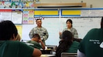 Army Sgt. Bernie "Buma" Bumanglag, Hawaii Army National Guard with the Hawaii Counter Drug Stay On Track Program, teach a group of sixth graders at Aiea Elementary School on the island of Oahu in Hawaii, about the GUARD decision making process. This lesson is a part of a semester long drug awareness curriculum designed to give school children the necessary skills and knowledge, to choice a drug-free life.