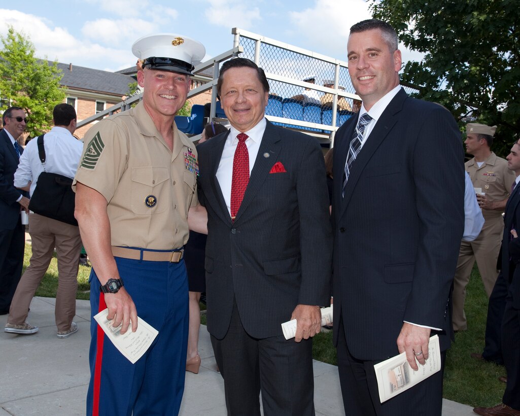 Sgt. Maj. Micheal P. Barrett, the 17th Sergeant Major of the Marine Corps, attends the change of command ceremony for Col. Christian G. Cabaniss, and Col. Benjamin Watson, at Marine Barracks Washington, Washington D.C., on June 30, 2014. (U.S. Marine Corps photo by Lance Cpl. Samantha Draughon/ Released)