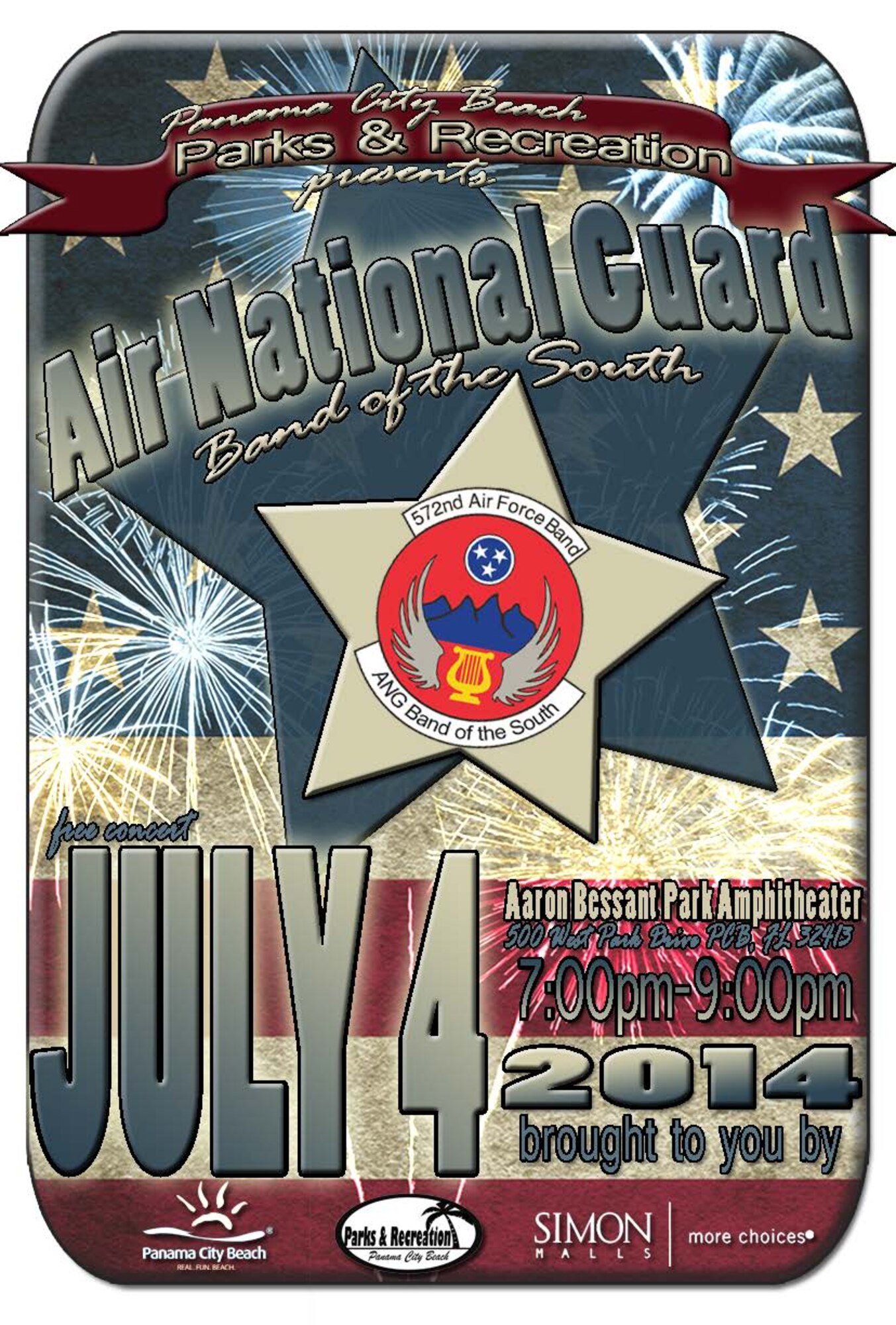 The Air National Guard Band of the South will be performing at Aaron Bessant Park Amphitheater in Panama City Beach on July 4th. 