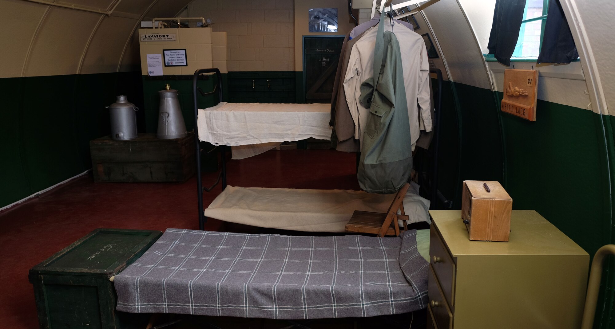 A restored barrack at The Parham Airfield Museum is accentuated with original pieces of equipment from World War II June 28, 2014, in Suffolk, England. A group of enthusiasts restored a control tower and buildings into the museum it is today. (Courtesy photo/Dee Webb)