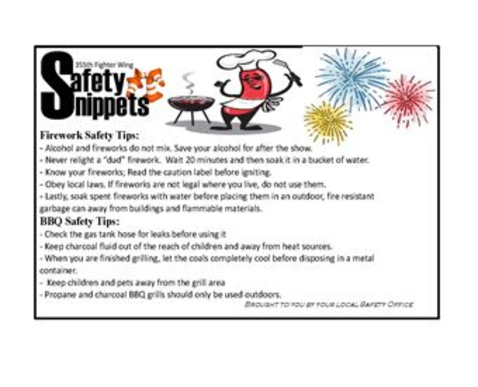 355th Fighter Wing Ground Safety Office Safety Snippet: Firework and BBQ Safety Tips(Courtesy Graphic) 