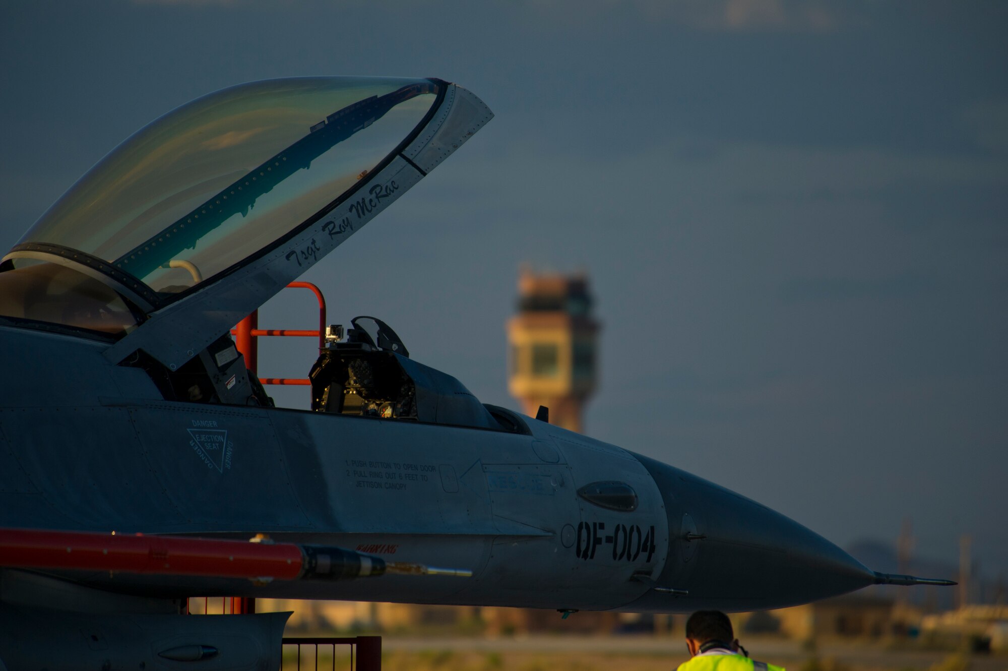 A QF-16 is prepared for takeoff during an unmanned live fire exercise at Holloman Air Force Base, N.M., June 25. A QF-16 took part in an operational live fire exercise as part of the aircrafts test flight program before the beginning of production at the Boeing facility in Cecil Field, Jacksonville, Fla. in late 2014. (U.S. Air Force photo by Airman 1st Class Aaron Montoya / Released)