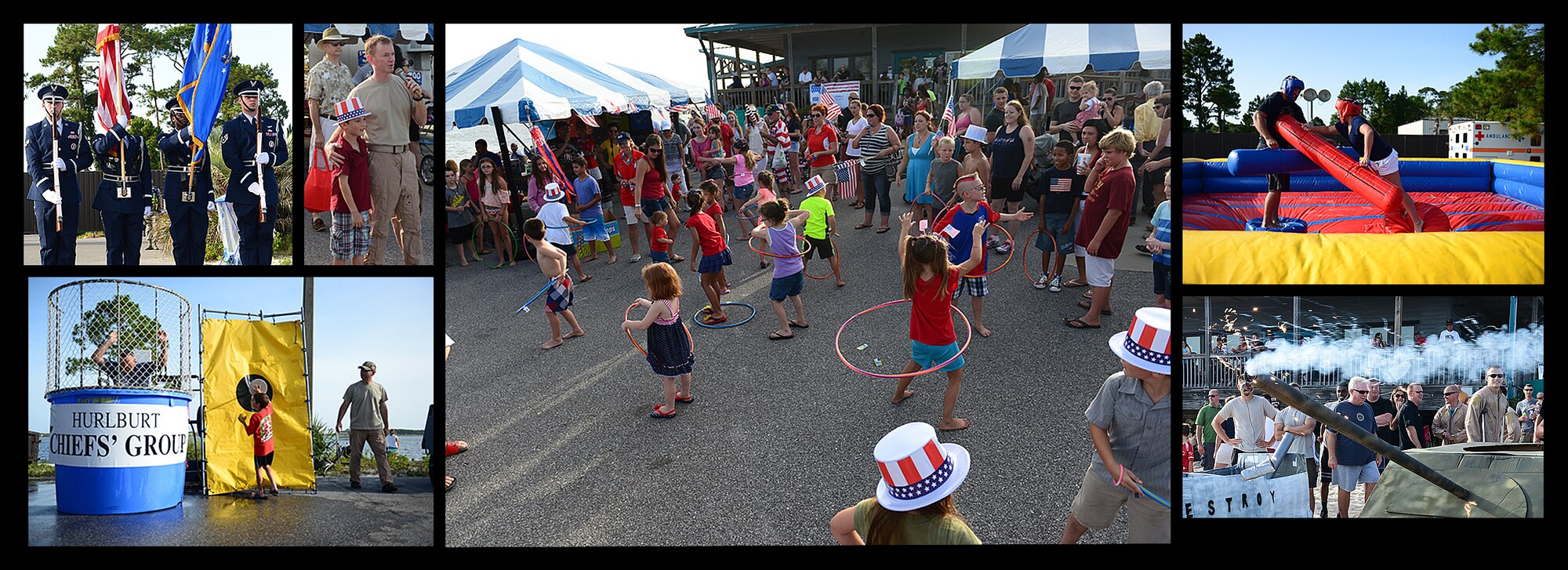 Air Commandos enjoy festivities during the Sound of Independence at the marina on Hurlburt Field, Fla., June 27, 2014. The Sound of Independence has been a Hurlburt Field tradition for the last 19 years. (U.S. Air Force photo layout/Airman 1st Class Jeff Parkinson)