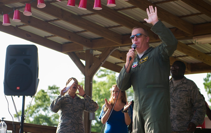 U.S. Air Force Col. Steven Ramer, 23d Wing vice commander, gives closing remarks during the Moody Field Club’s Barbecue Cook-off June 27, 2014, at Moody Air Force Base, Ga. Ramer said due to the success of the cook-off, the base plans to make it an annual event. (U.S. Air Force photo by Airman Dillian Bamman/Released)
