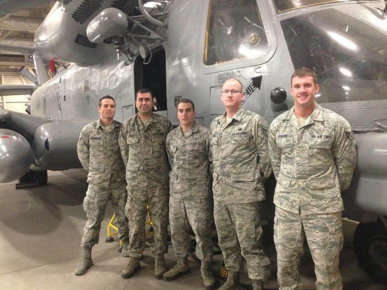 Staff Sgt. Matthew Tidball, (Second from right) 509th Logistics Readiness Squadron fuels hydrants supervisor, poses with members of his three level course in front of a MH-53 Pave Low helicopter at Lackland Air Force Base, Texas. The three level course was one of five courses Tidball has to complete for training. (Courtesy Photo)