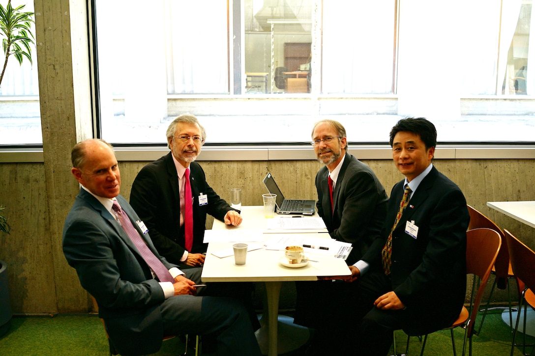 U.S. delegation members to the IHP IGC meet with the China’s International Research & Training Center on Erosion and Sedimentation (IRTCES) (L-R): Dr. Jared D. Bales, USGS & Head of Delegation; IWR and ICIWaRM Director Bob Pietrowsky; Dr. Will Logan, Deputy Director, ICIWaRM; and Dr. Cheng Liu, Deputy Chief, Department of Research & Training, IRTCES, 19 June 2014. 