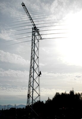 The U.S. Army Corps of Engineers – Alaska District recently constructed a new 102-foot-tall radio tower July 2 near the headquarters building on Joint Base Elmendorf-Richardson. The structure will enhance the high-frequency radio capabilities of the district’s Emergency Management Office during a disaster. High-frequency radio allows global communications with outside partners when all other means of contact have failed.