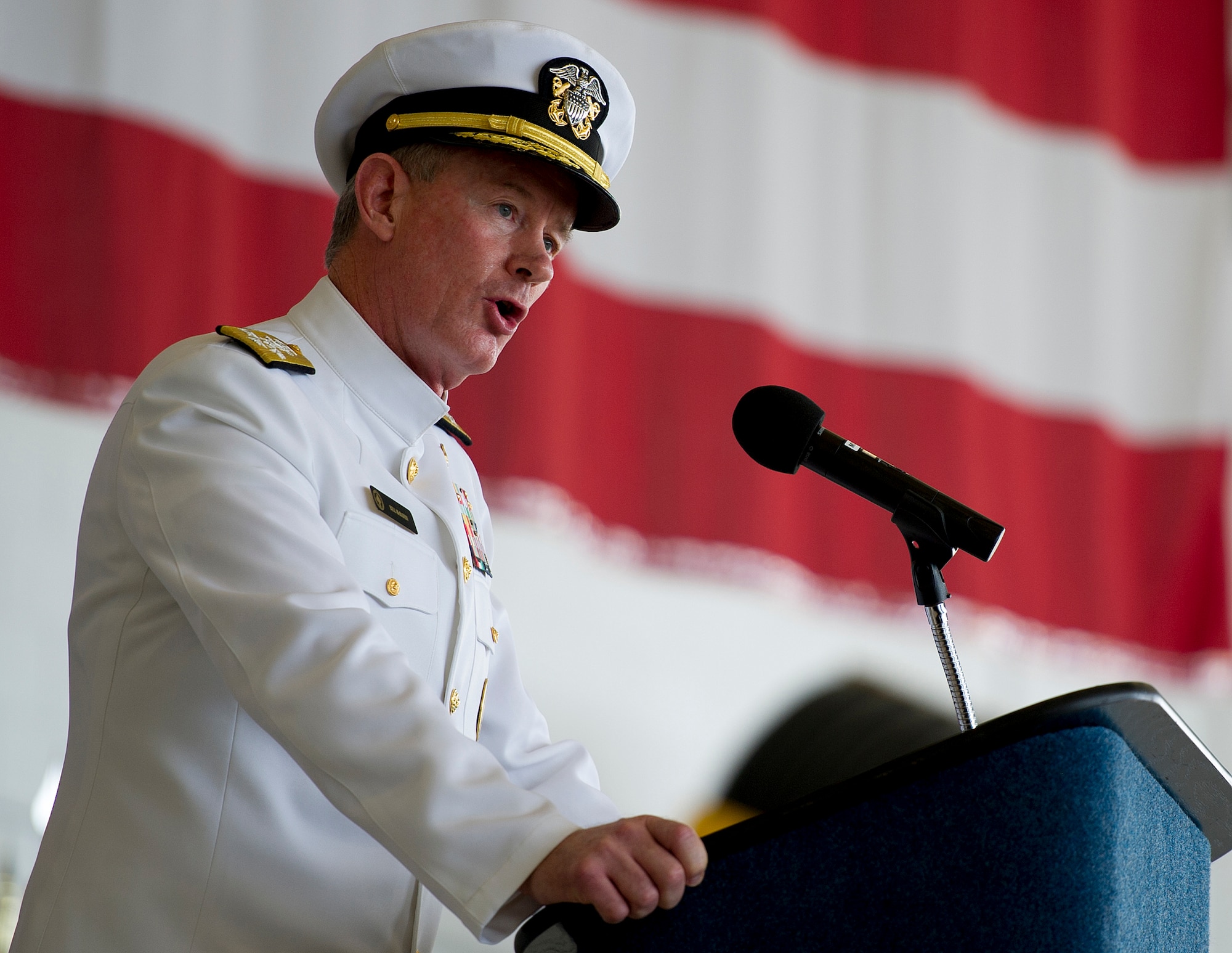 Adm. William McRaven, commander of U.S. Special Operations Command, speaks during the Air Force Special Operations Command change of command ceremony on Hurlburt Field, Fla., July 3, 2014. Lt. Gen. Eric Fiel relinquished command to Lt. Gen. Bradley Heithold, making him the 10th AFSOC commander. (U.S. Air Force photo by Senior Airman Christopher Callaway)