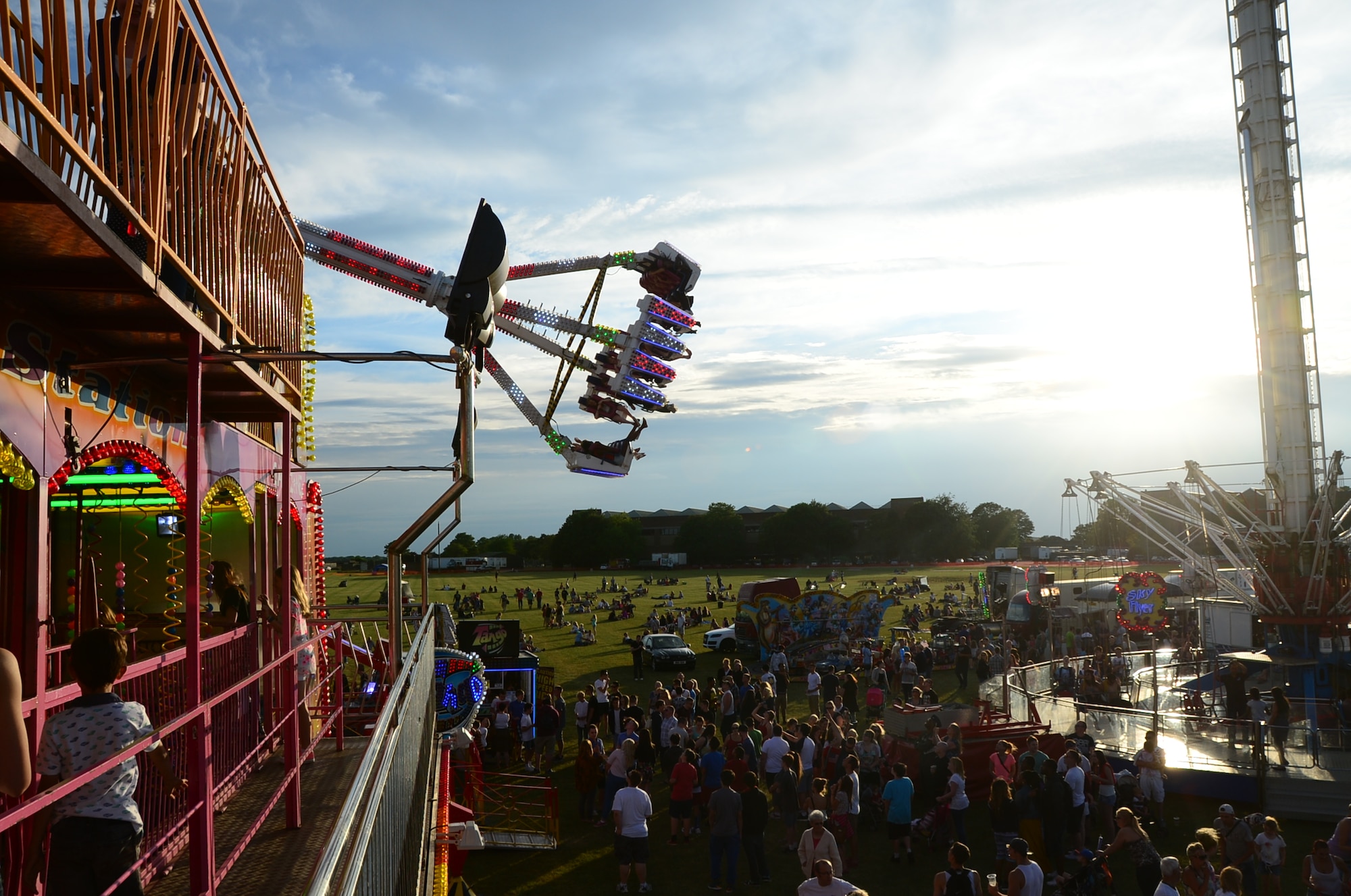Royal Air Force Feltwell, England, hosted a celebration July 4, 2014. The free, public event featured many events and activities, including rides, games, food booths, an aerial demonstration from the RAF Red Arrows, and a fireworks display. (U.S. Air Force photo by Airman 1st Class Erin O’Shea/Released)