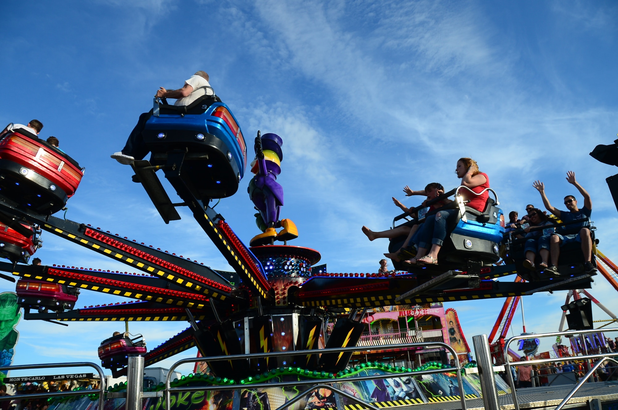 Royal Air Force Feltwell, England, hosted a celebration July 4, 2014. The free, public event featured many events and activities, including rides, games, food booths, an aerial demonstration from the RAF Red Arrows, and a fireworks display. (U.S. Air Force photo by Airman 1st Class Erin O’Shea/Released)