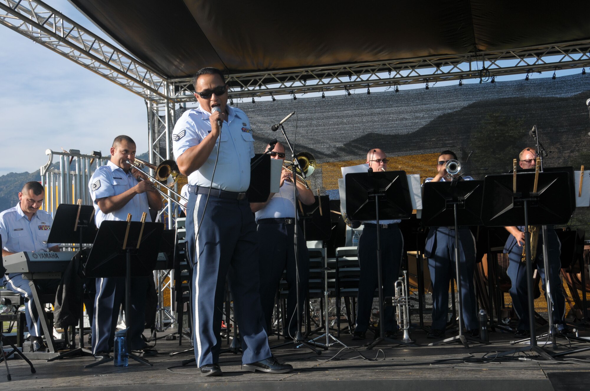 The Air National Guard Band of the West Coast performs at the Brigham City Pioneer Park in Brigham City, Utah on July 4, 2014. (U.S. Air National Guard photo by Airman 1st Class Madeleine Richards/Released)