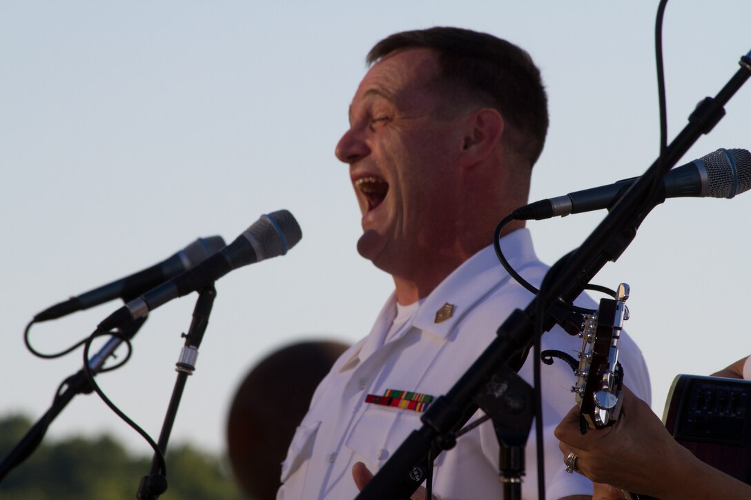 On July 5, 2014, Free Country, the Marine Band's contemporary country music ensemble, performed at National Harbor in Maryland. Pictured, Master Sgt. Kevin Bennear. (U.S. Marine Corps photo released/Gunnery Sgt. Amanda Simmons)