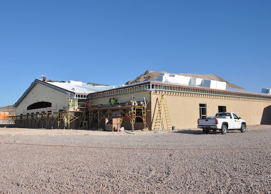 The U.S. Army Corps of Engineers Los Angeles District’s Las Vegas Resident Office works on Phase II of the Sloan Army Reserve Center construction project in Nevada June 24. One of the largest features of the $16.6 million project is a single-story training facility.